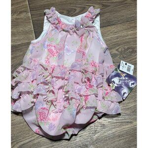 Blueberi Boulevard Baby Girls Pink Floral Bubble Romper Dress Size 9 Months